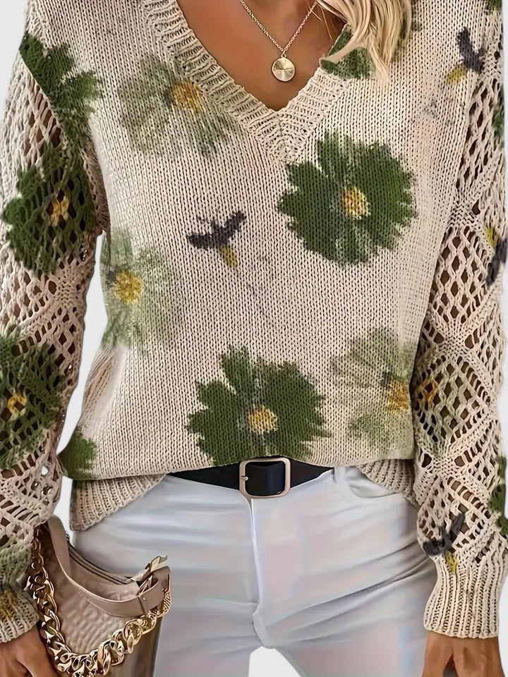 Aurélie | Pull en Tricot Floral Élégant