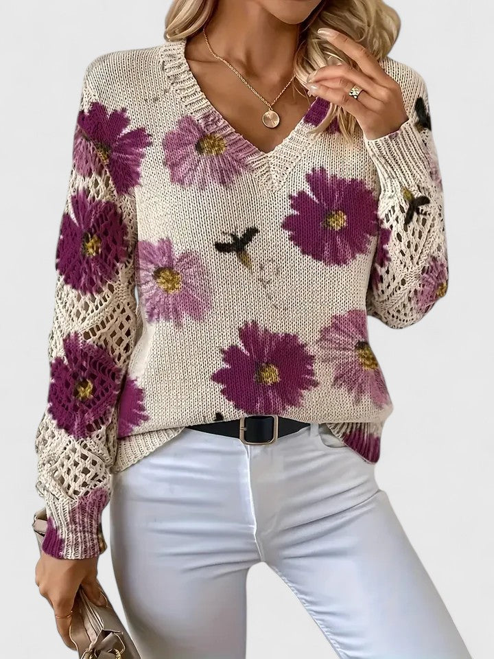 Aurélie | Pull en Tricot Floral Élégant