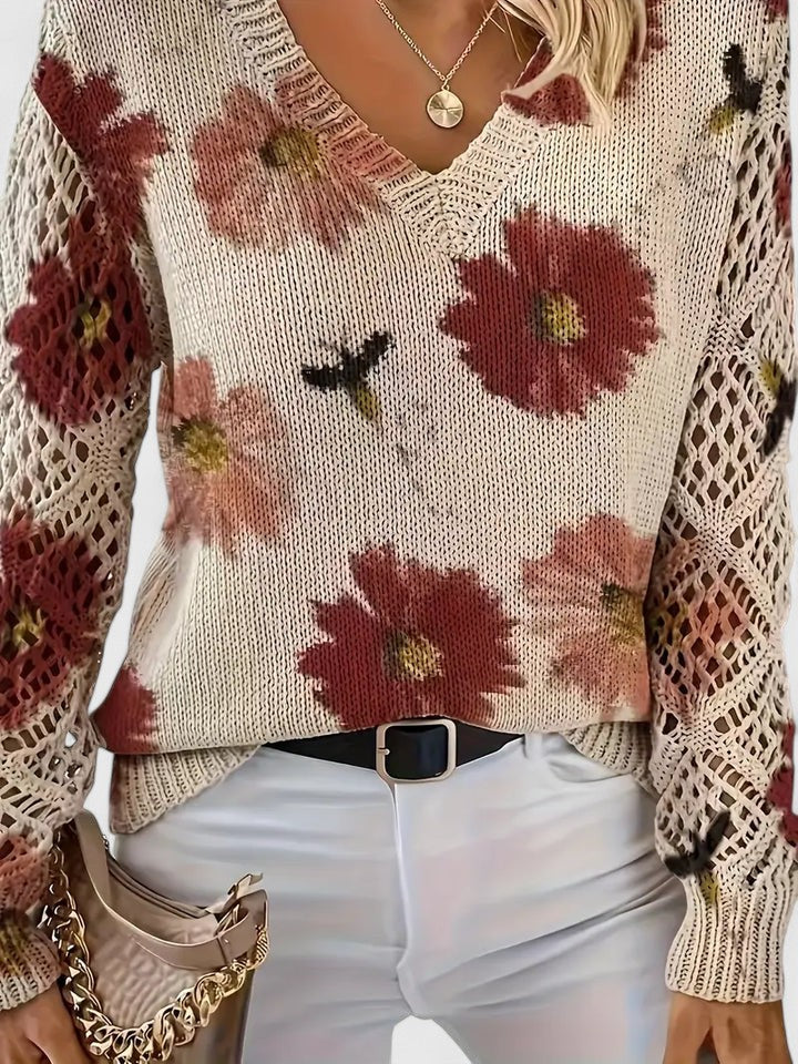 Aurélie | Pull en Tricot Floral Élégant