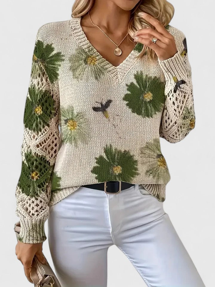 Aurélie | Pull en Tricot Floral Élégant