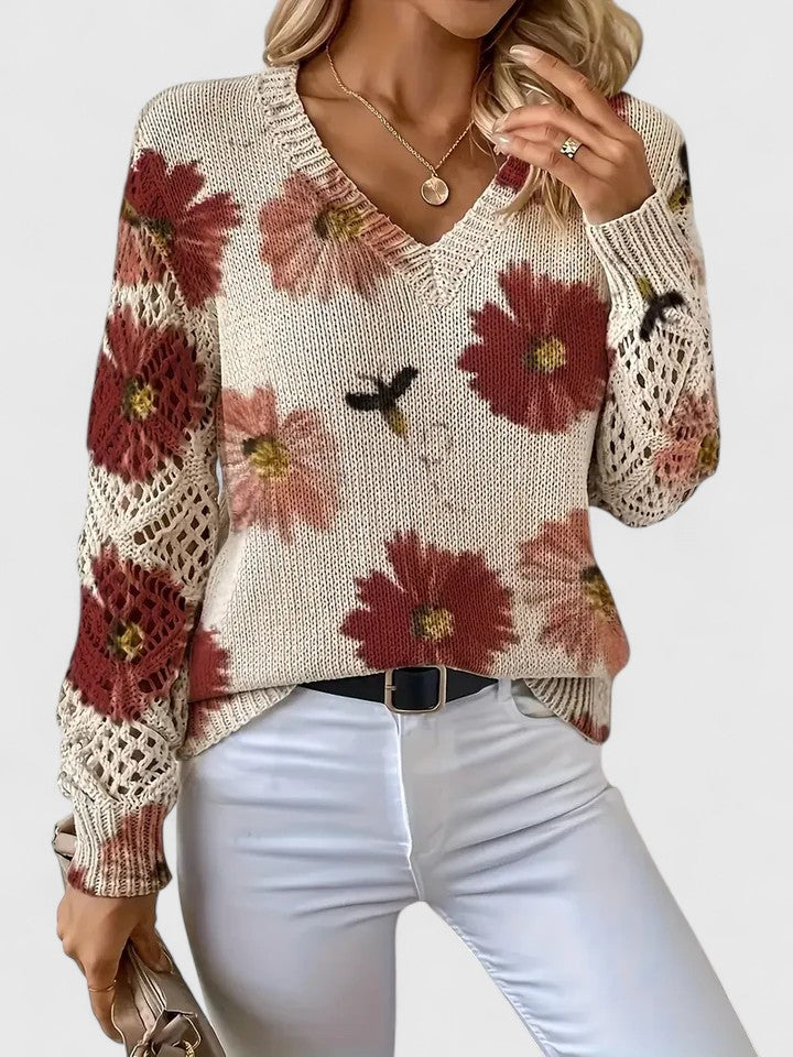 Aurélie | Pull en Tricot Floral Élégant